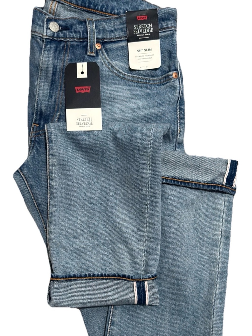 NWT Selvedge Levi's Premium 511 Slim Jeans 32x34 Light Wash Stretch